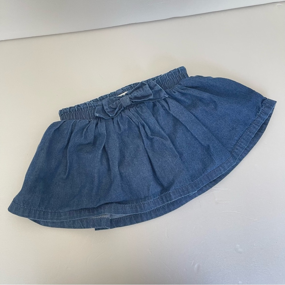 Toddler Girls Cat & Jack Dark Blue Denim Bow Ruffle Skirt Skort size 12M